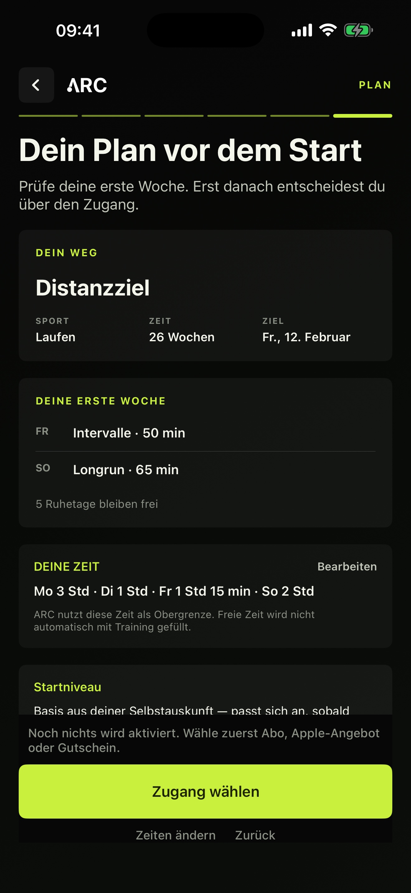 ARC Planvorschau vor der Aktivierung